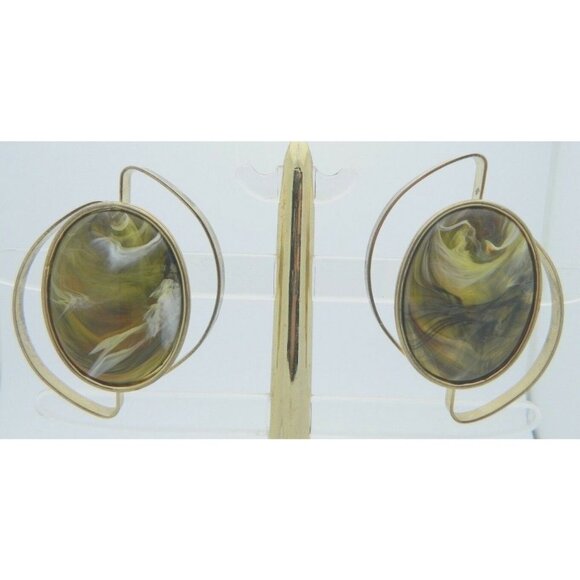 VIKING Signed Large Plastic Faux Marbled Earrings - Picture 1 of 7
